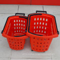 Supermarket Rolling Plastic Shopping Handle Basket